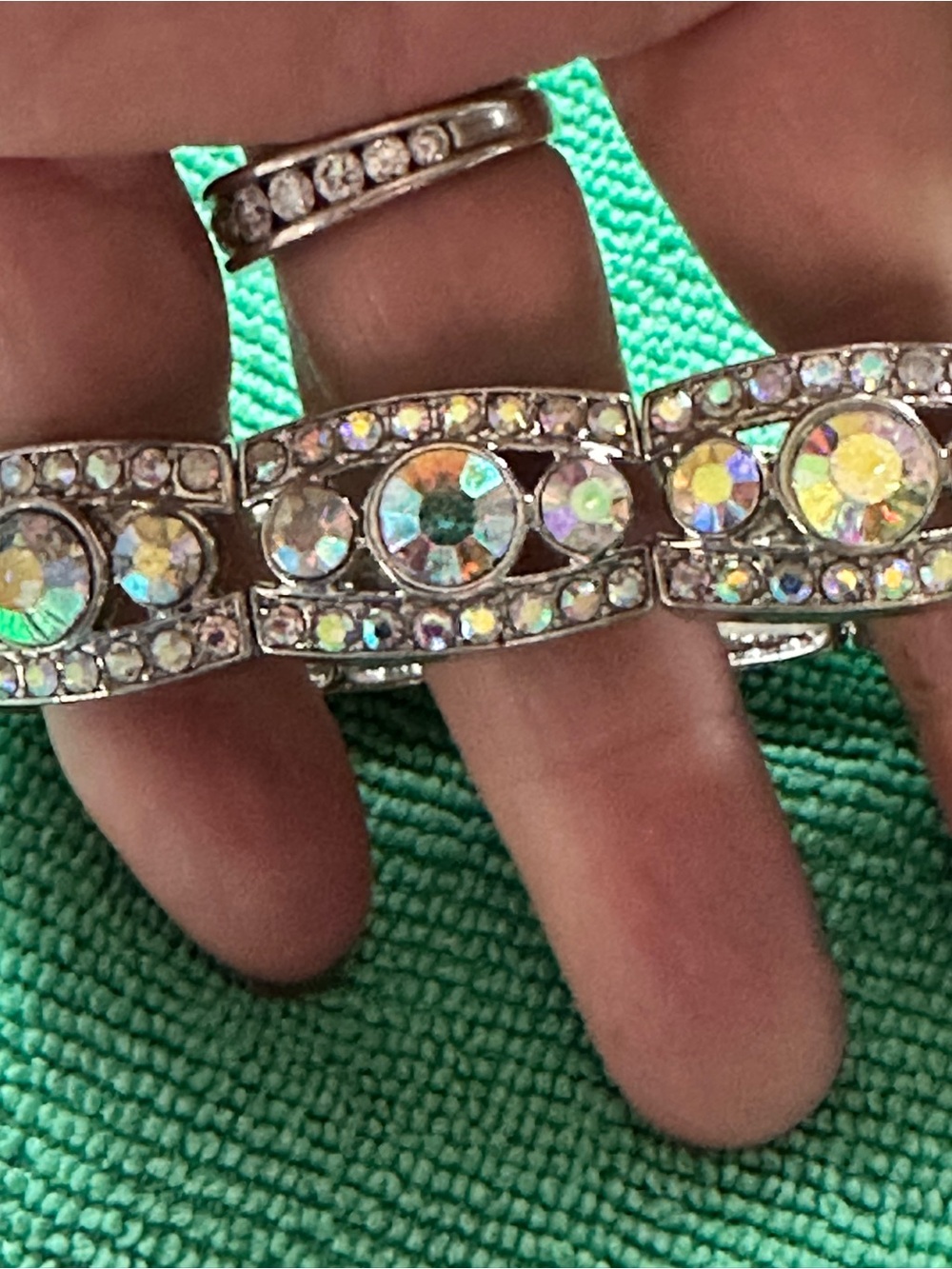 Iridescent Crystal Link Bracelet - Sparkling Silver Tone